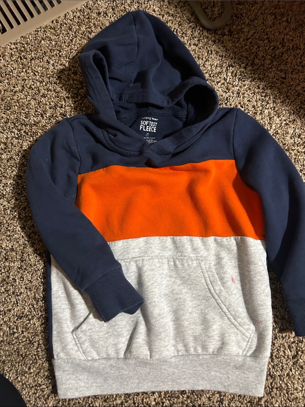 Kids Navy, Orange & Gray Colorblock Fleece Hoodie